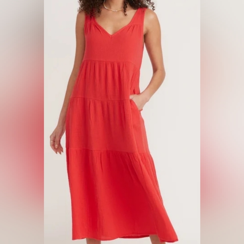 Marine Layer Coral Tiered Maxi Sundress